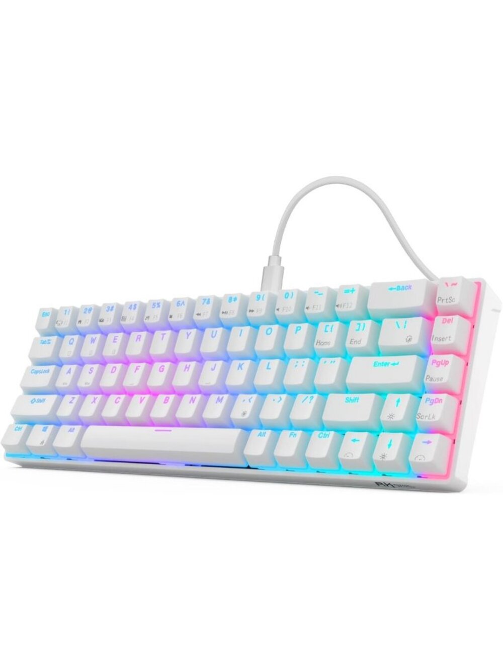 Compact 65% Mechanical Gaming Keyboard - White, RGB Backlit, Customizable Keys